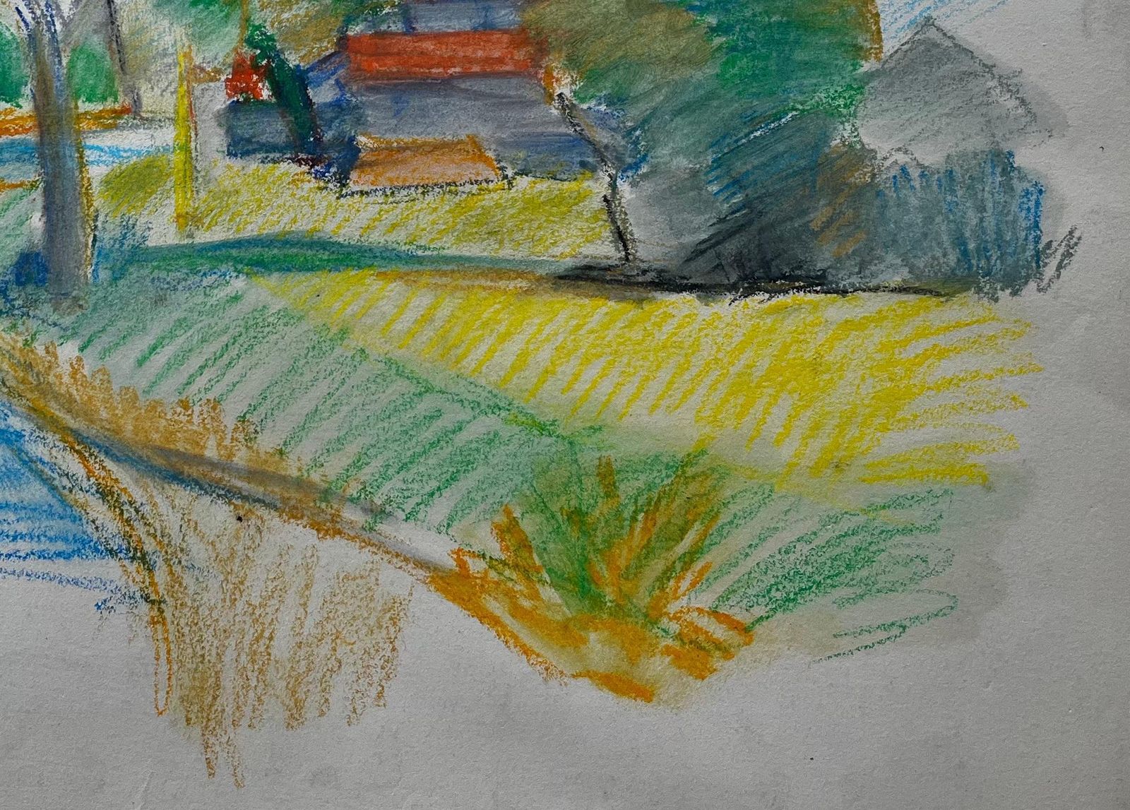 Guy Nicodpeaceful French Village Curve With Red Roofs And Tree Pastel Drawing photo 285.0