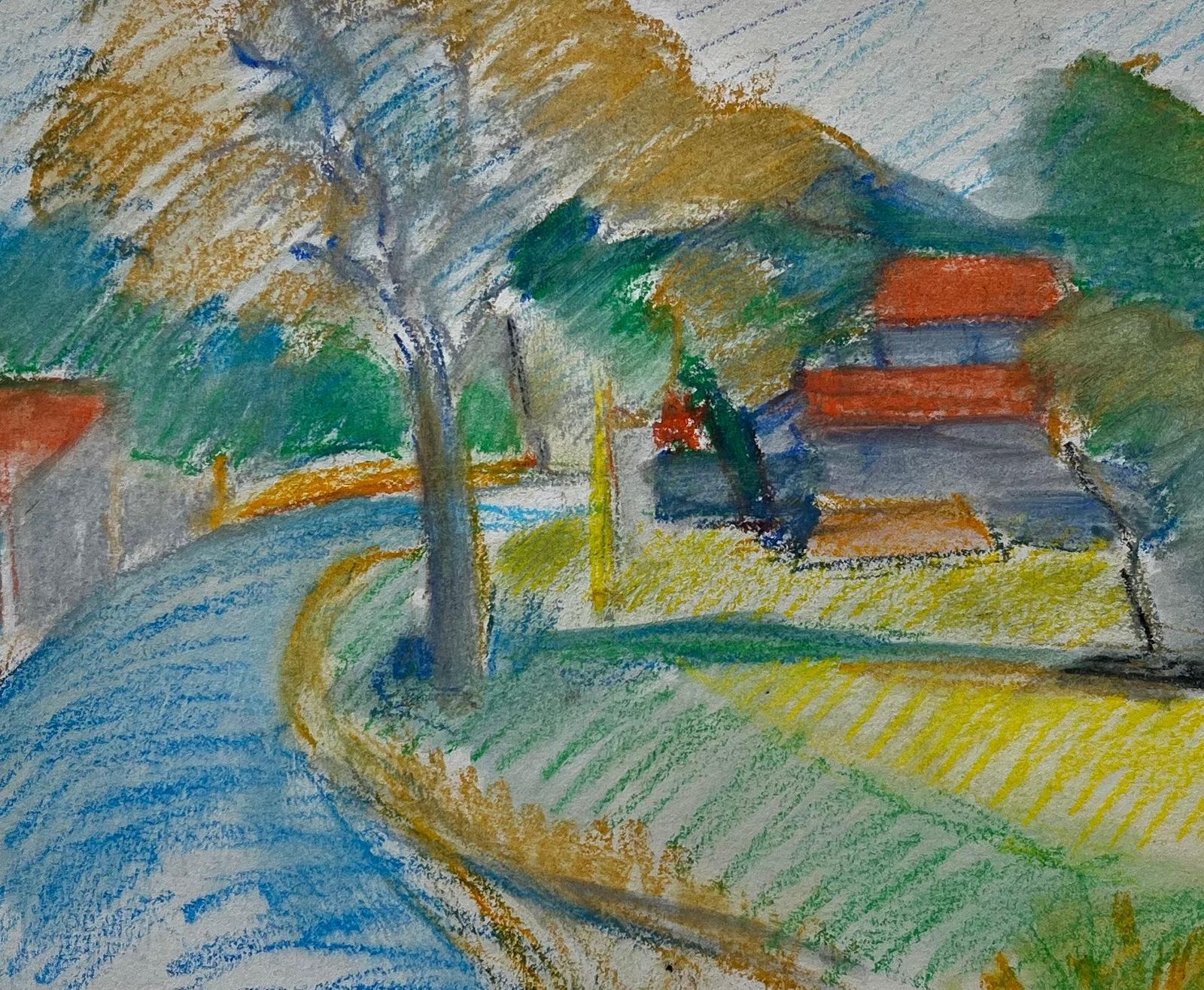 Guy Nicodpeaceful French Village Curve With Red Roofs And Tree Pastel Drawing photo buy