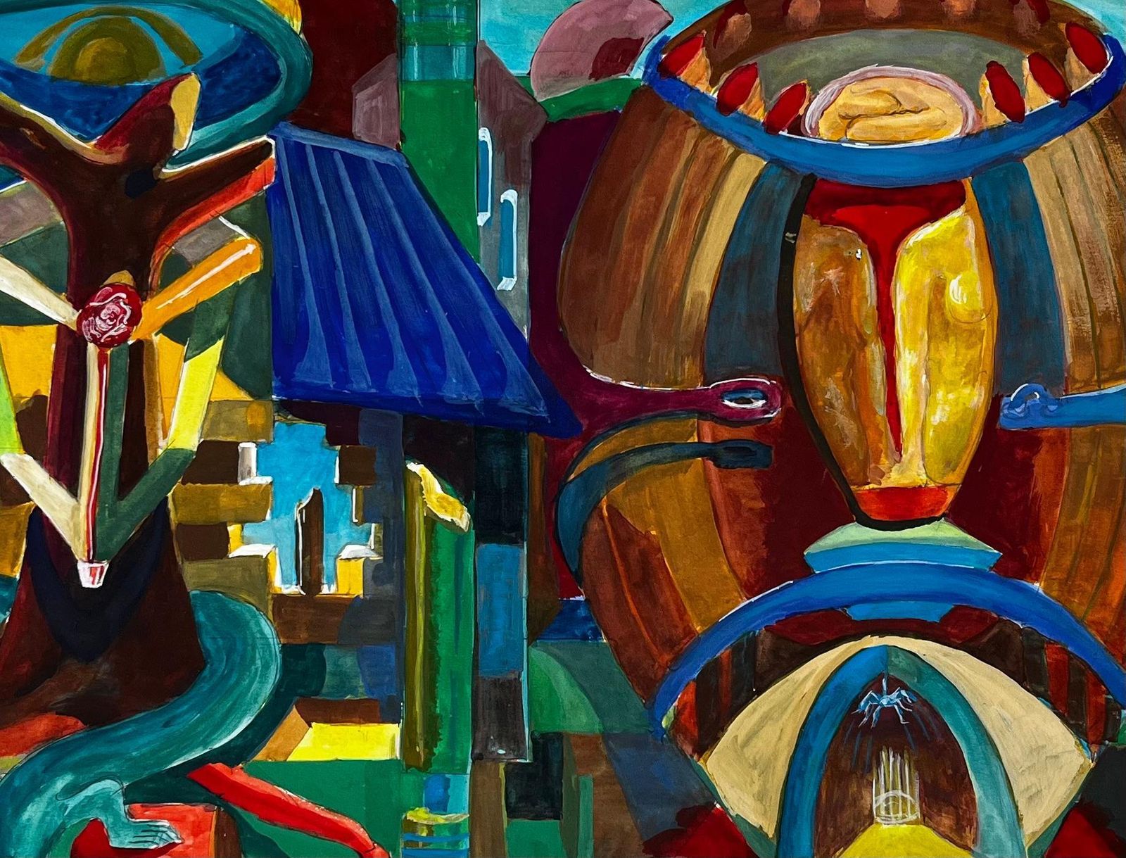 Guy Nicodcubist Surrealist Architectural Fantasy With Abstract Domes French Gouache photo buy
