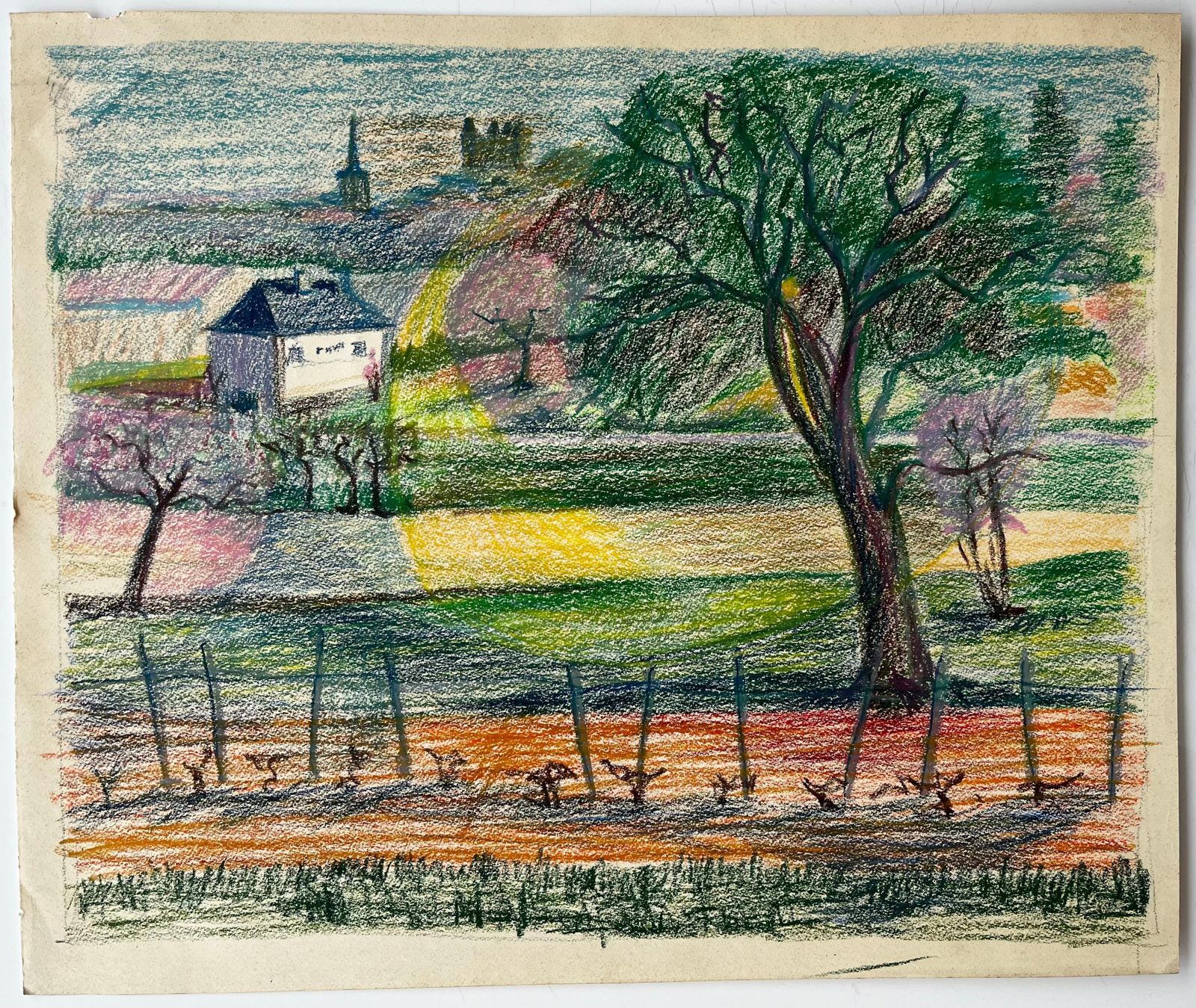Guy Nicod French Spring Landscape With Blossoming Trees Vineyard And Distant Village photo furniture