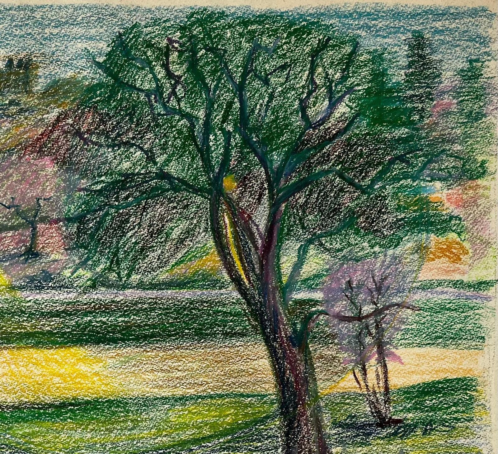 Guy Nicod French Spring Landscape With Blossoming Trees Vineyard And Distant Village photo for sale