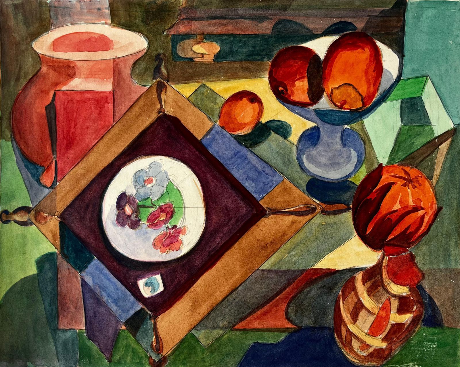 Guy Nicod Cubist Abstract Still Life With Vase Fruit
