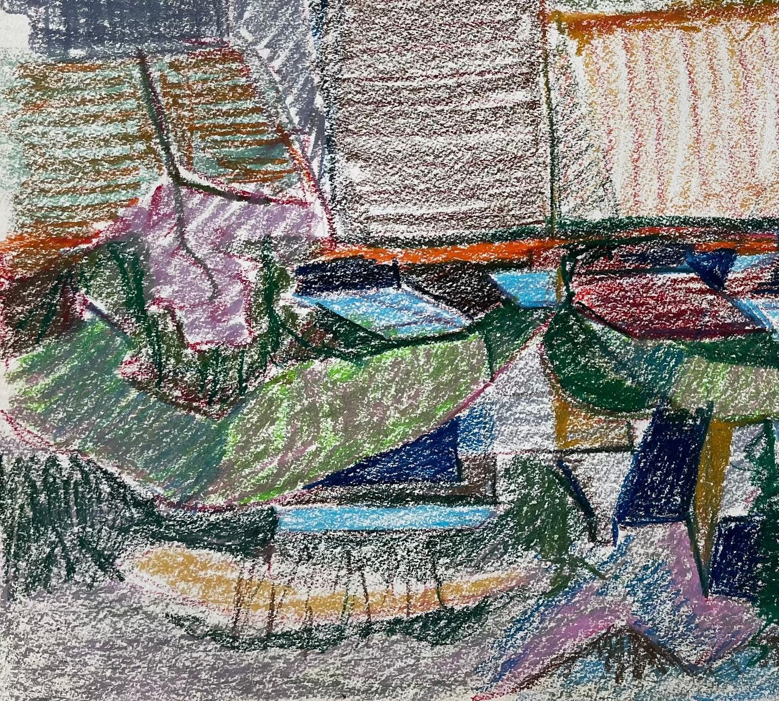 Guy Nicodabstract French Village With Colourful Rooftops And Mountain Landscape Drawing photo for sale