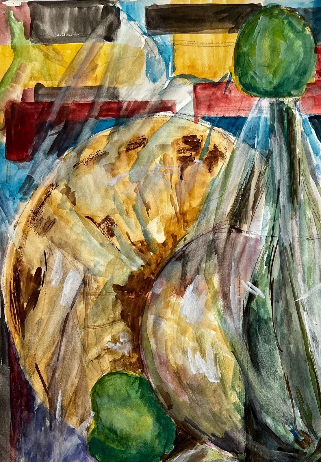Guy Nicodlarge Demijohn Bottle With Green Apples French Still Life Watercolour Painting photo for sale