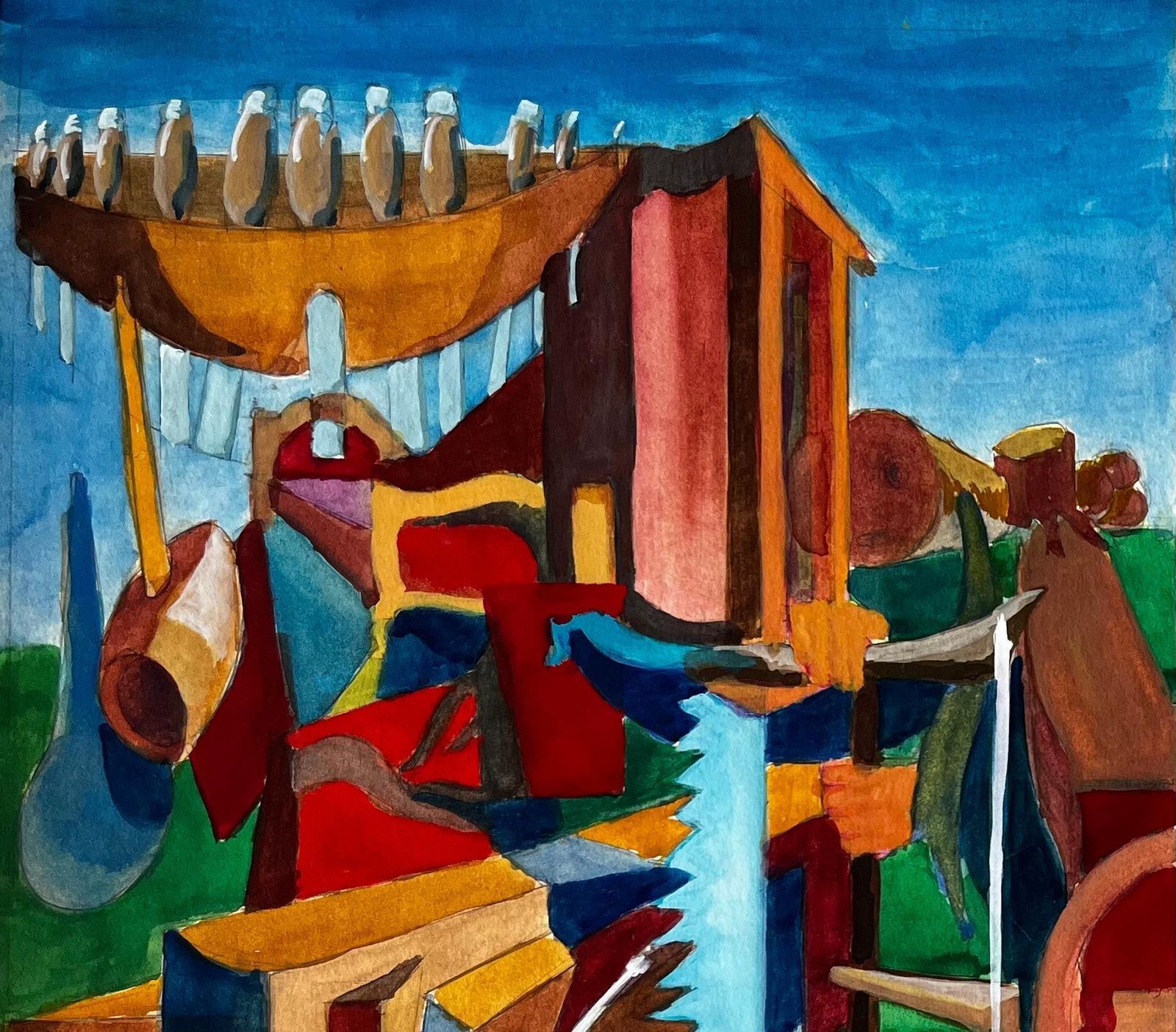 Guy Nicod Cubist Harbour Scene With Boats Nets And Fishing Equipment photo 647.0