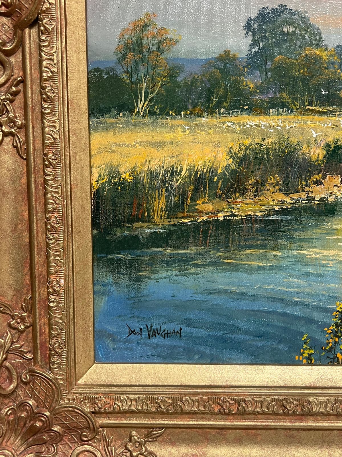 Don Vaughanlarge Traditional English Summer Pastoral Cattle River Landscape Oil Painting photo for sale