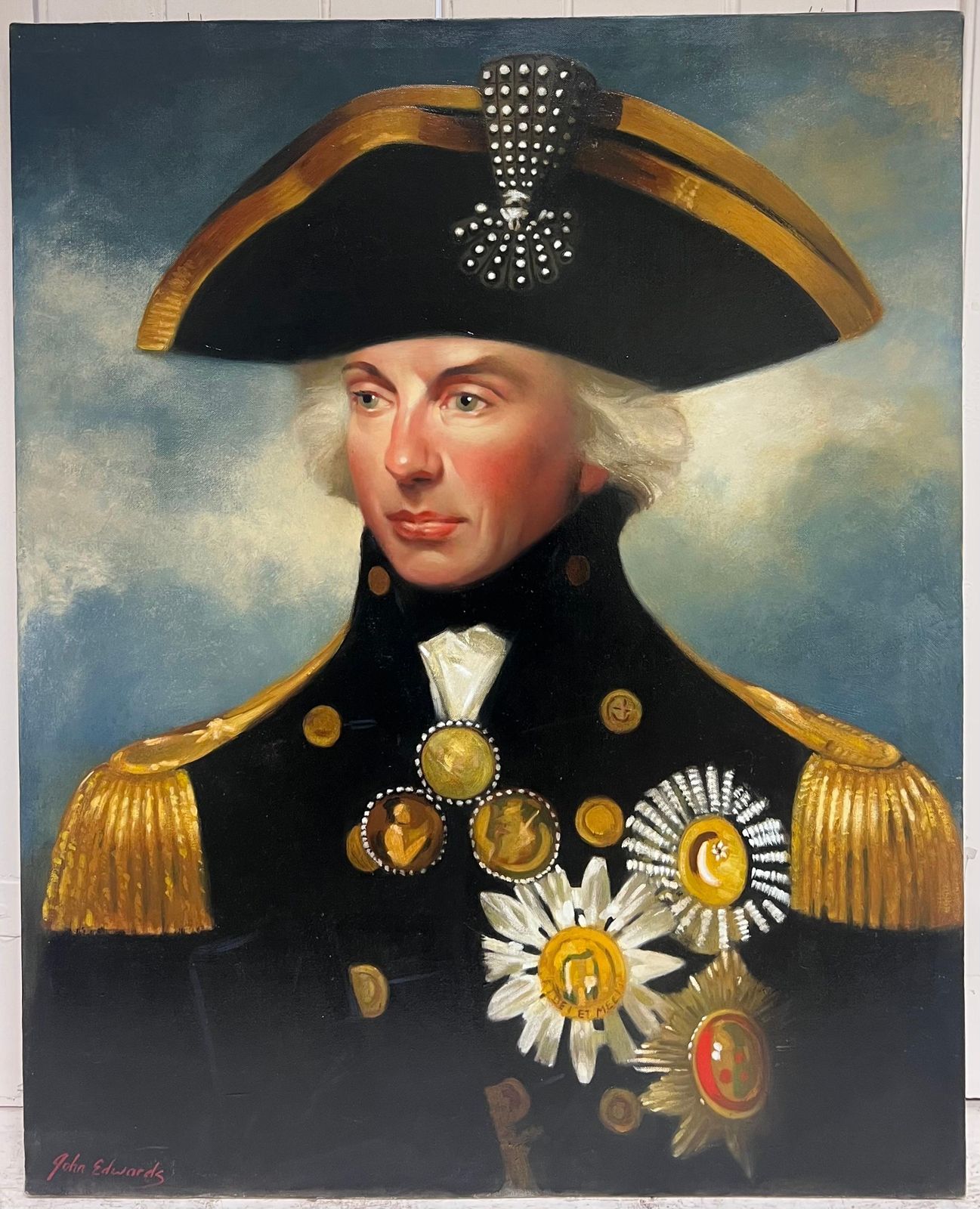 John Edwardsportrait Of Lord Nelson Fine British Oil Painting On Canvas, Signed photo furniture