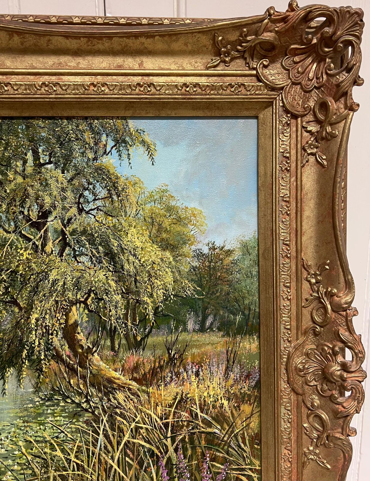 Don Vaughanlarge Traditional English Summer River Landscape Oil Painting Swans Cygnets photo vintage