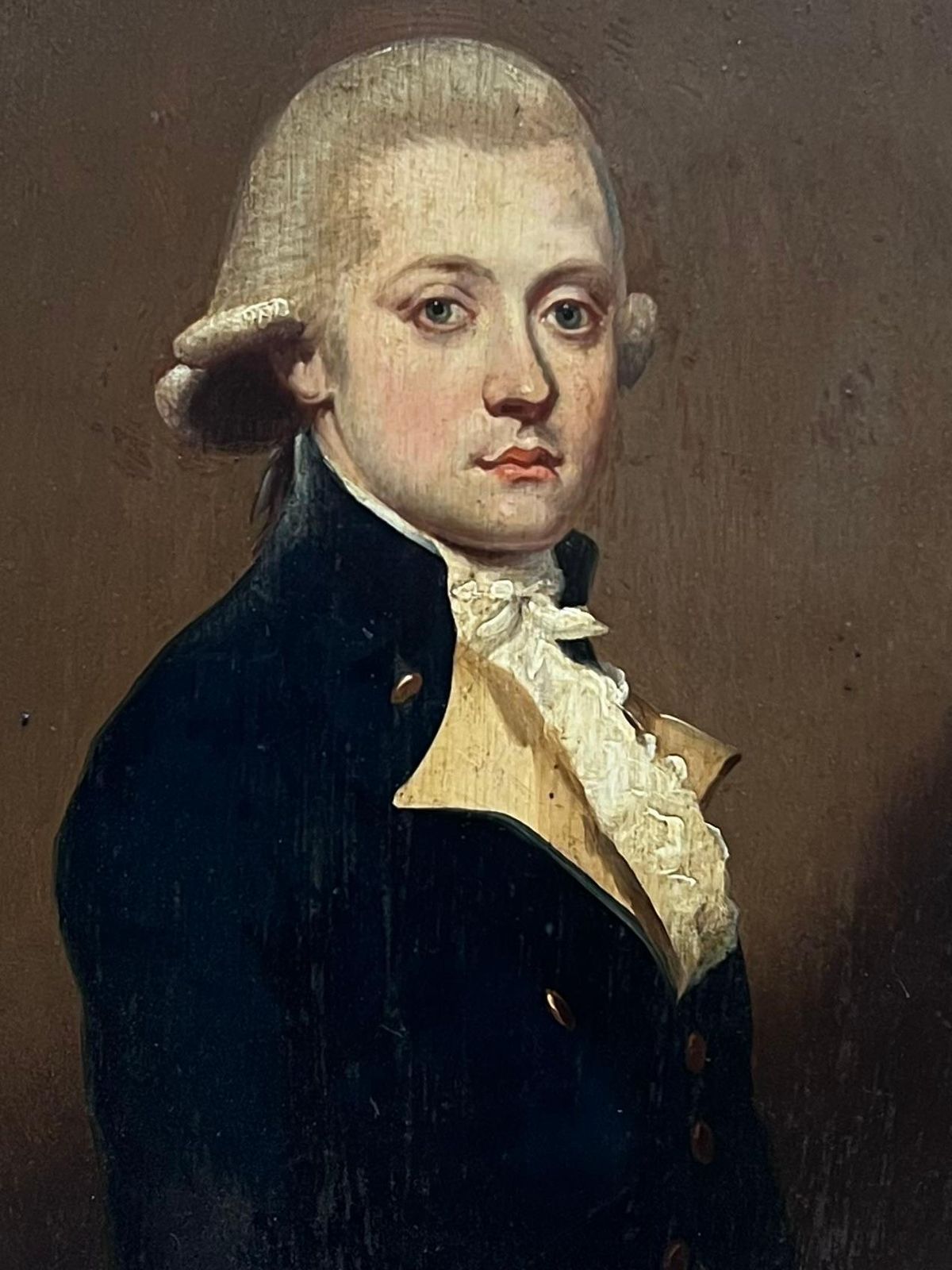 Antique English Schoolfine 1800's English Oil On Panel Portrait Of A Georgian Gentleman In Oval Frame photo furniture