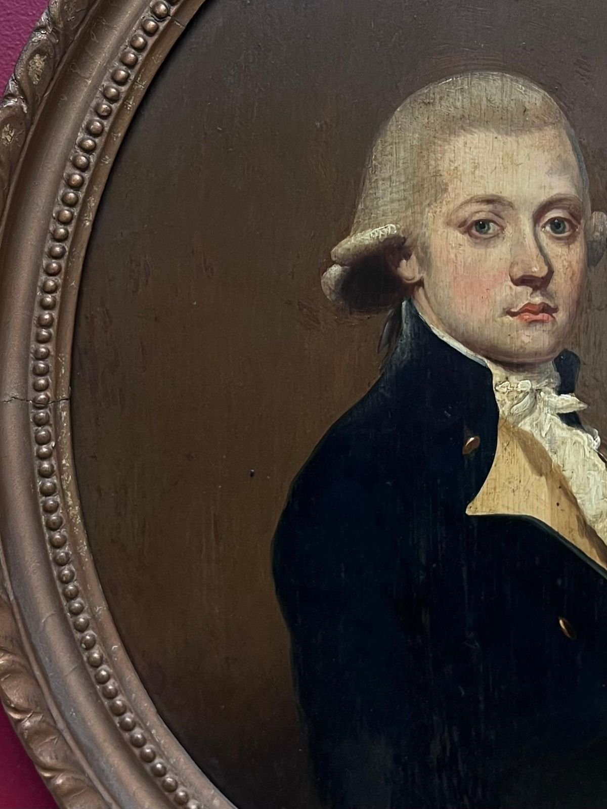 Antique English Schoolfine 1800's English Oil On Panel Portrait Of A Georgian Gentleman In Oval Frame photo Art