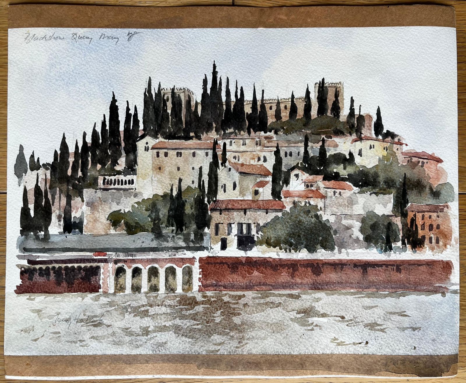 Anthony Herbertblackstone Quay Sunlit Italy Landscape May 1998 Signed Watercolour Painting1998 photo furniture