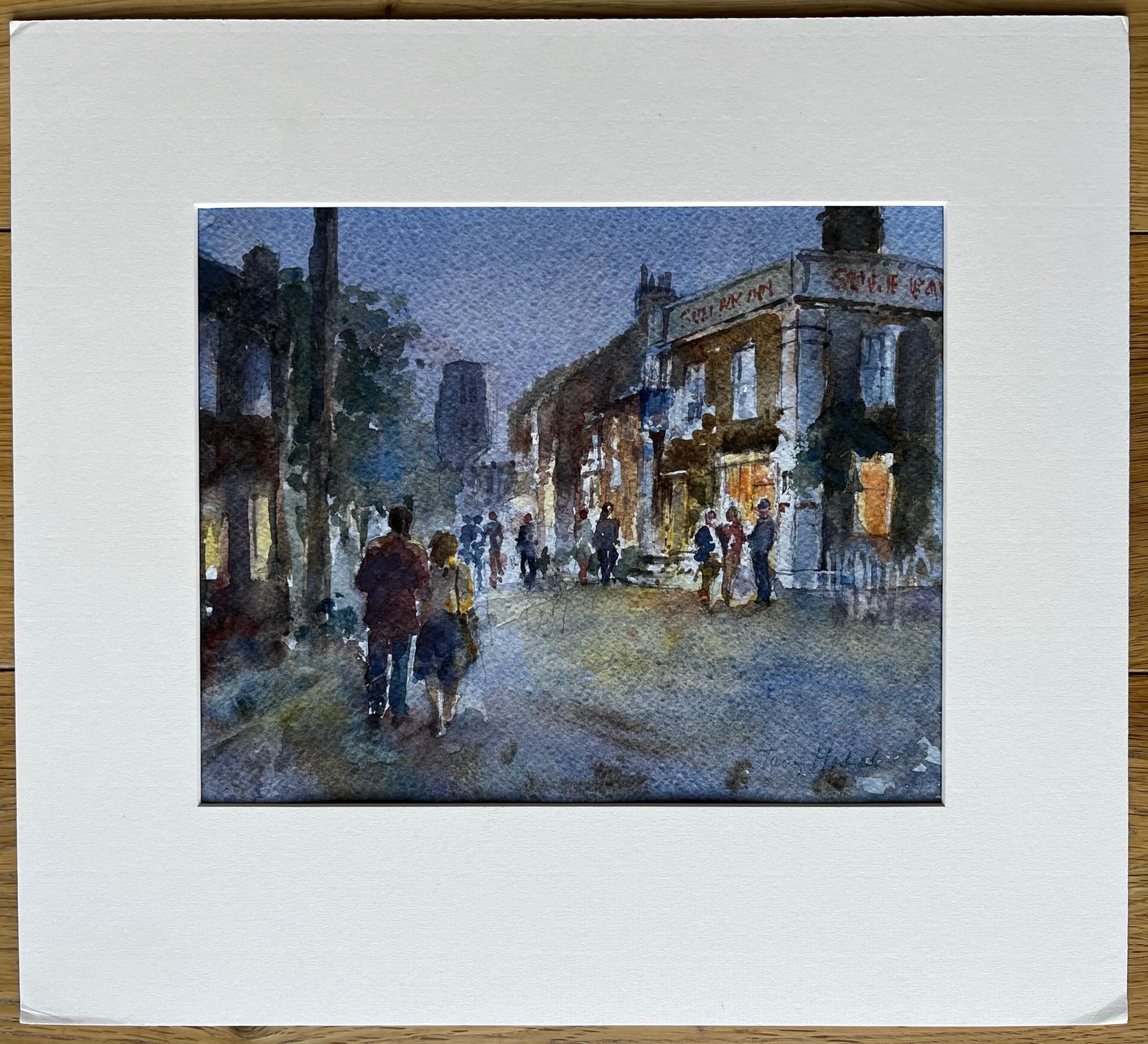 Anthony Herbertwalking Towards The Sole Bay Inn Southwold Evening Street Scene With Figures photo furniture