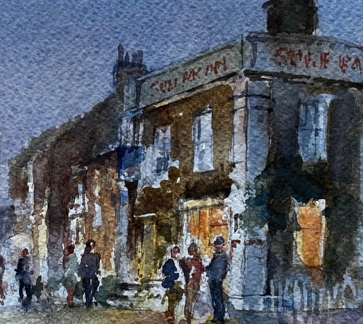 Anthony Herbertwalking Towards The Sole Bay Inn Southwold Evening Street Scene With Figures photo 382.0