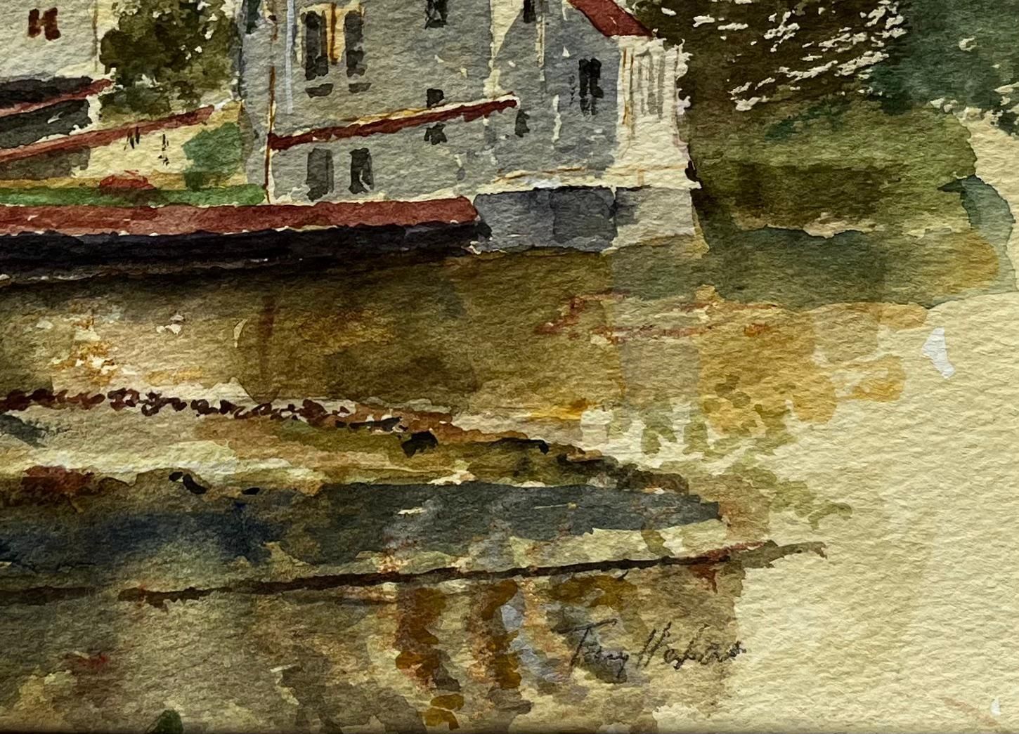Anthony Herbertwoodbridge Tide Mill With Moored Barges And Reflections Suffolk Watercolour photo 397.0
