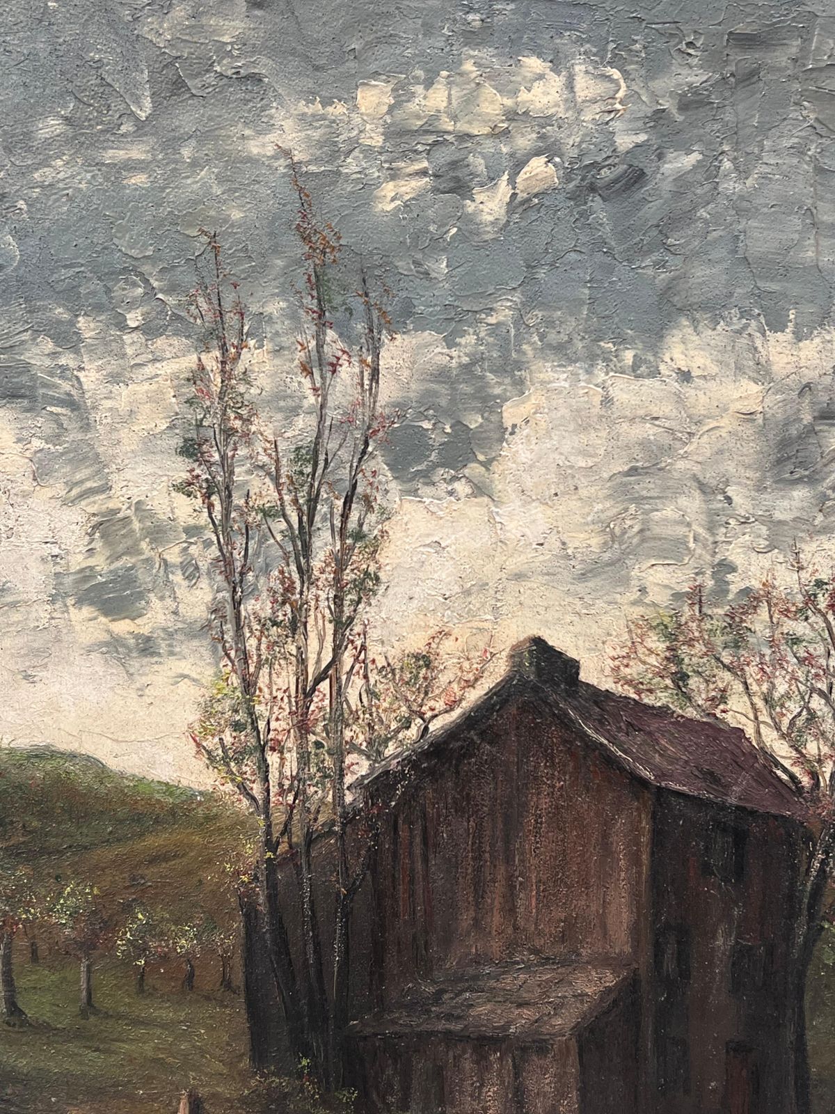 Jean Fouriebrown Wooden Chalet Hut In Olive Grove Field Landscape Oil Painting photo buy