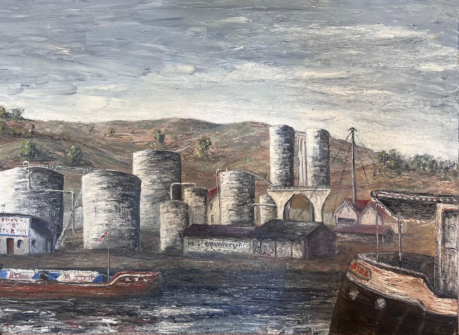 Jean Fourieoil Rig Center In A Grey Gloomy Atmosphere Landscape Oil Painting
