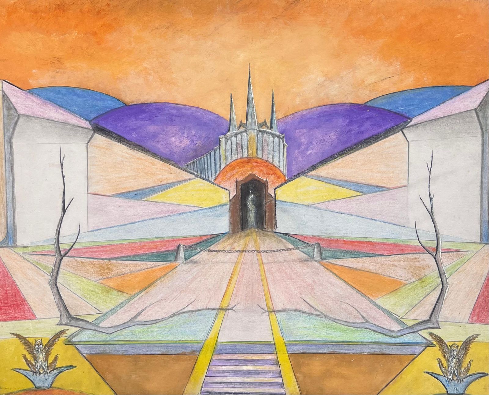 Jean Fourieabstract Gates Leading To A Mythical Kingdom Landscape Painting