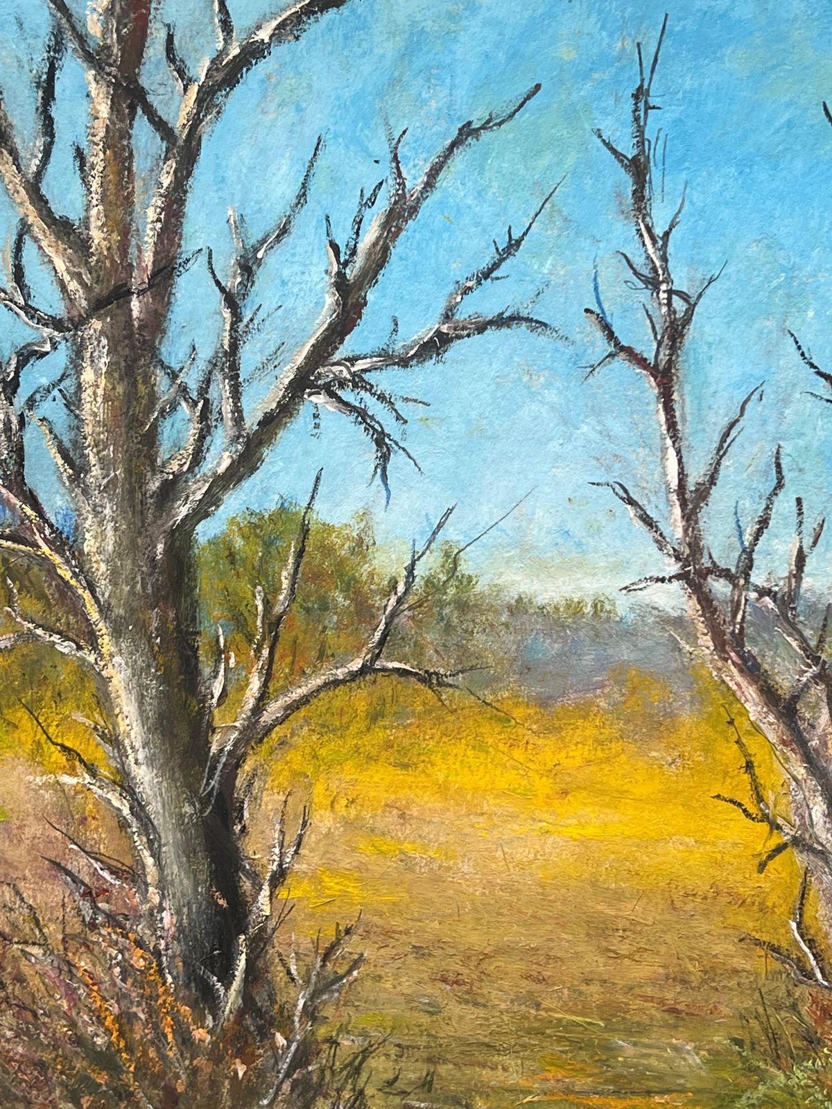 Jean Fouriebare Winter Trees In Golden Field Blue Sky Landscape Oil Painting photo Art