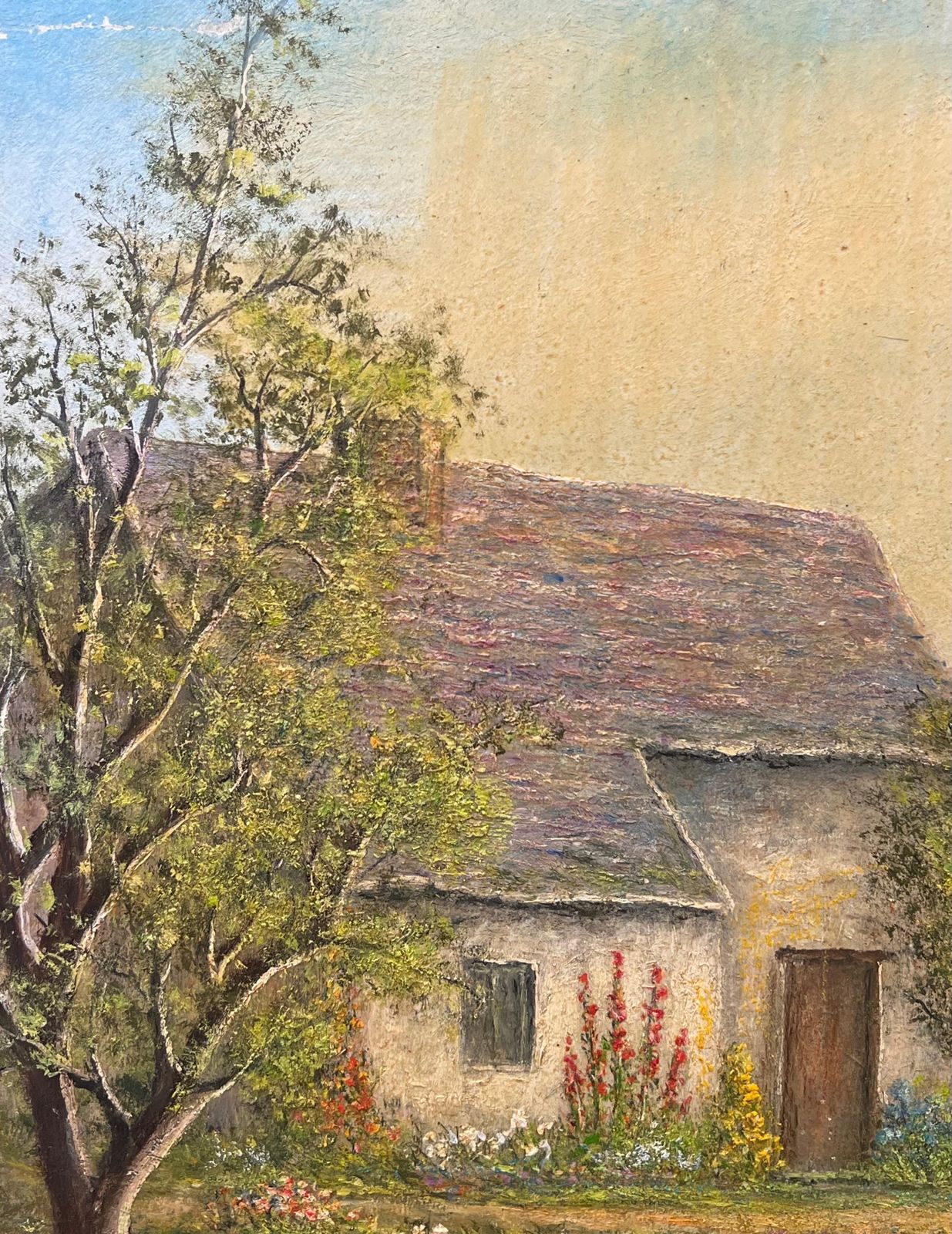 Jean Fouriefarm House Cottage Nestled In The Flower Meadows Oil Landscape Painting photo for sale