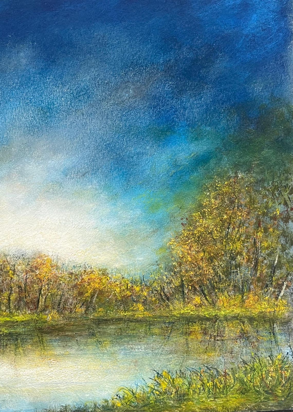 Jean Fouriegolden Tree Lake Reflections Of The Bright Blue Sky Oil Landscape Painting photo 483.0
