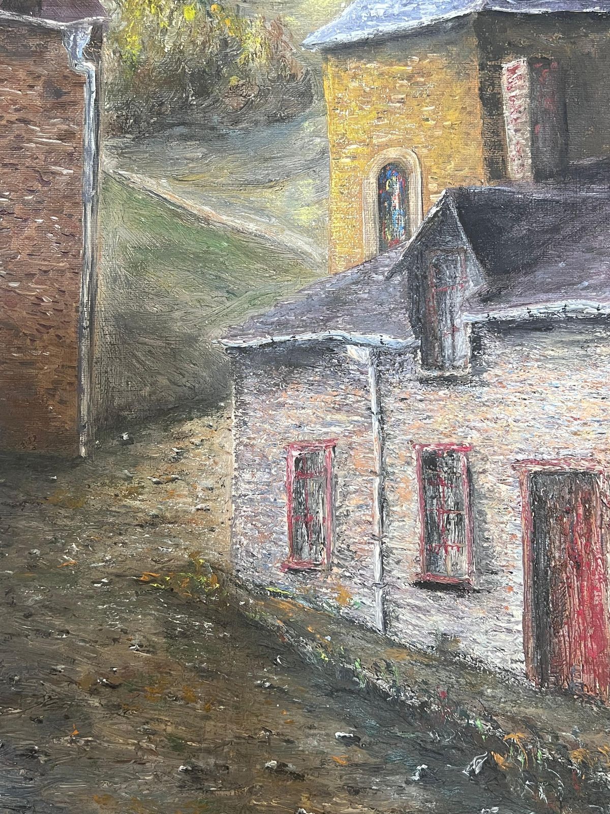 Jean Fouriechurch And Village Vicarage Cottage In Green Fields Oil Landscape Painting photo 449.0