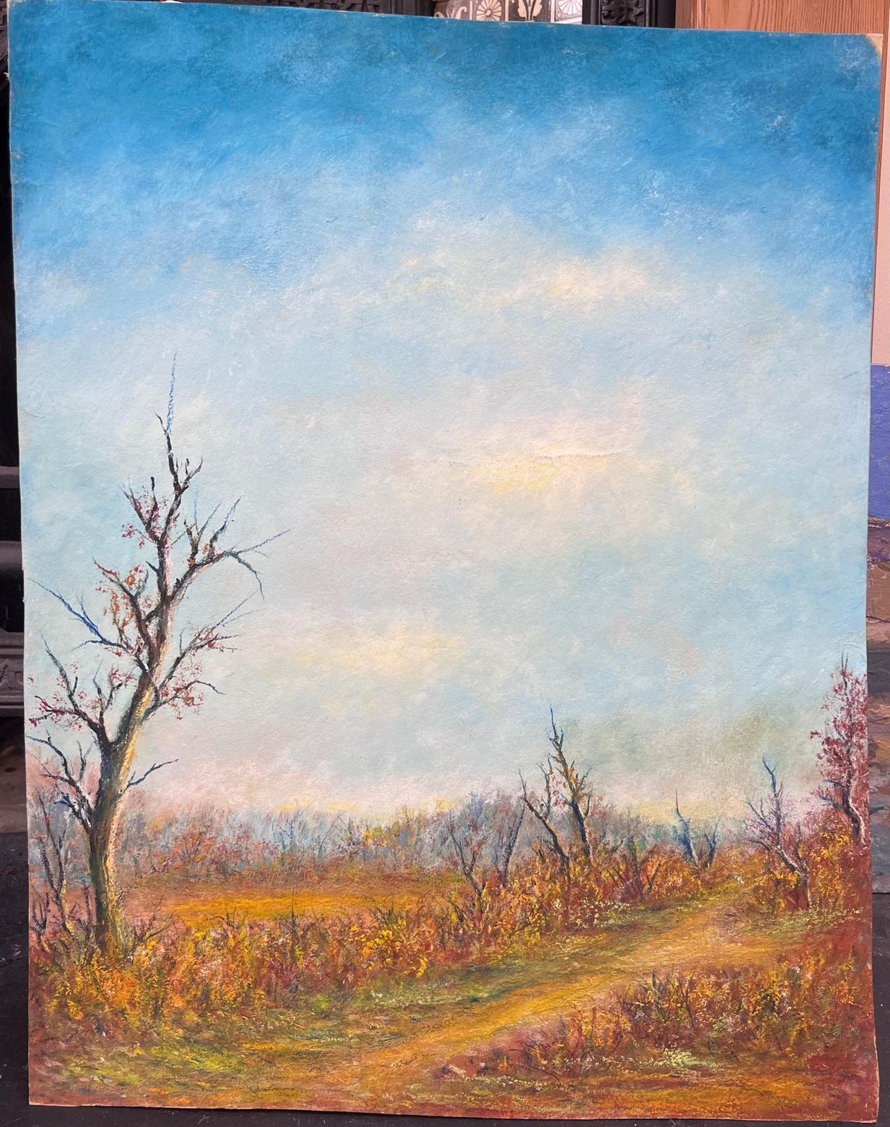 Jean Fourieautumnal Country Track With Bright Blue Cloudy Skies Oil Landscape Painting photo furniture