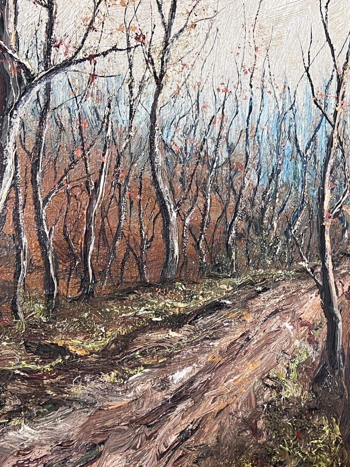 Jean Fouriebare Winter Trees In The Muddy Woodland Track Oil Landscape Painting photo for sale