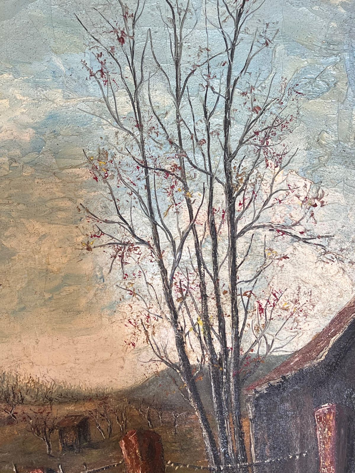 Jean Fouriefarmers Sheds In Fenced Off Farm Field Oil Landscape Painting photo Art
