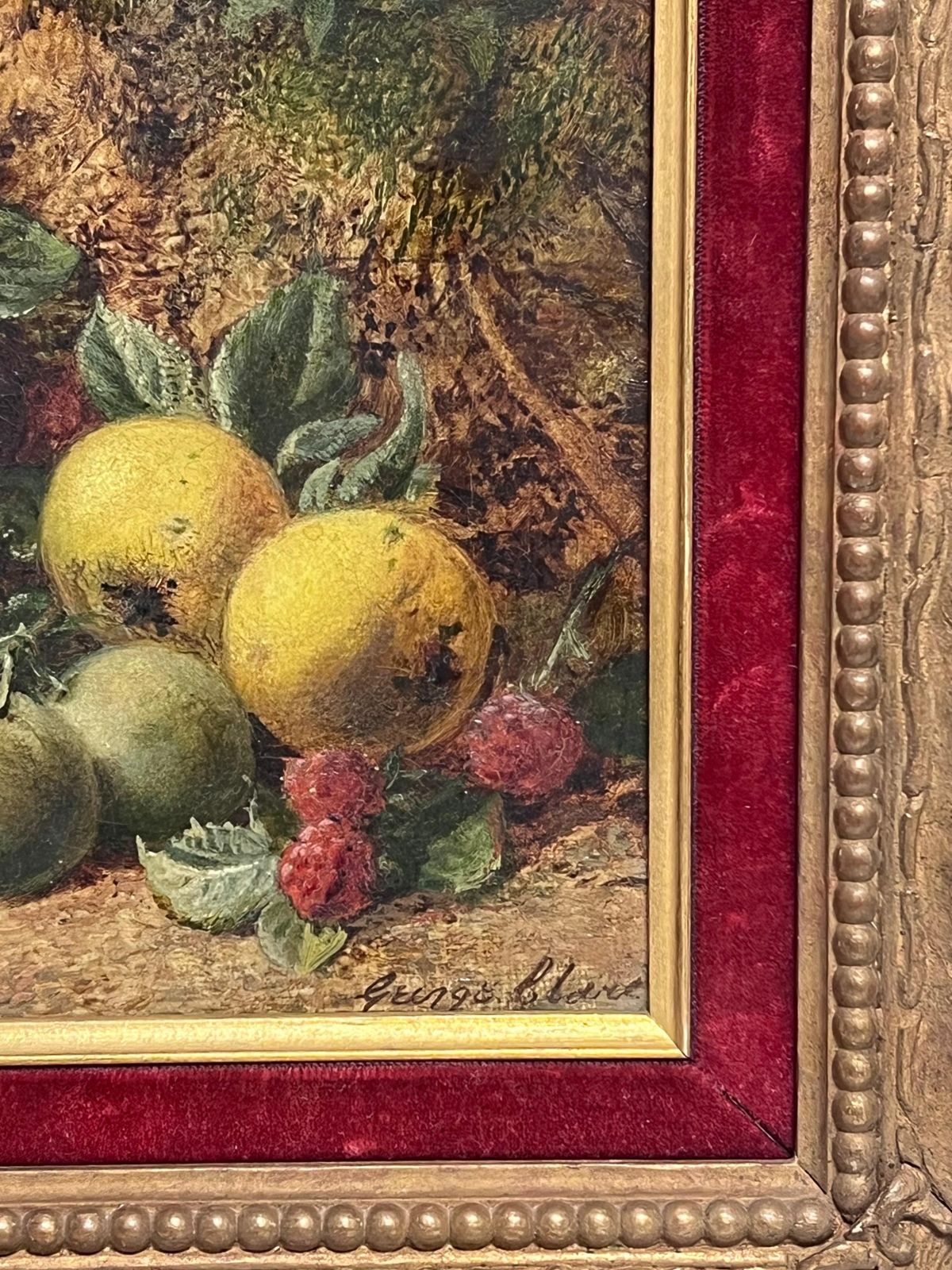 George Clarefine Victorian English Still Life Oil Painting Fruit On The Ground Beautiful photo for sale