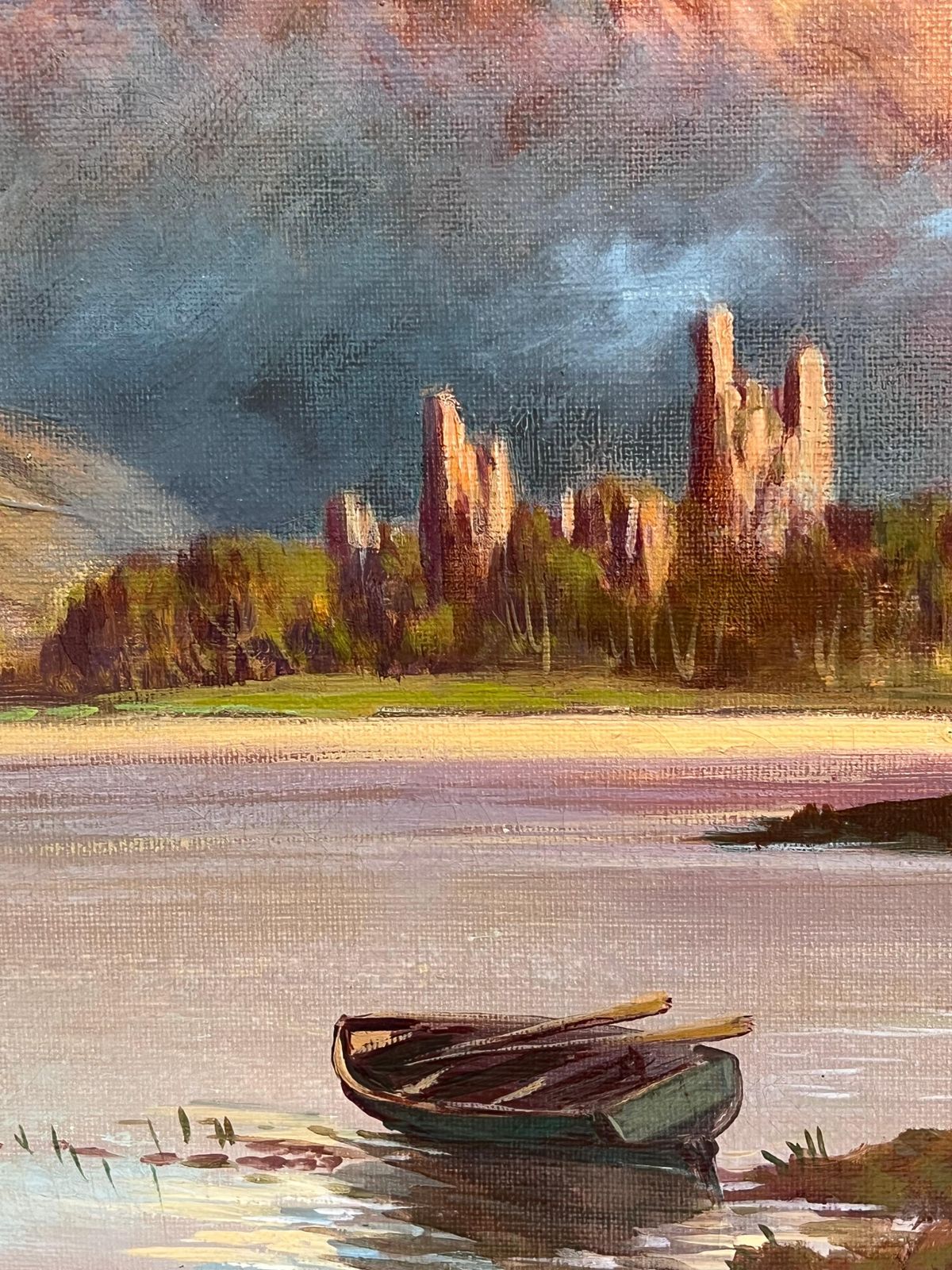 photo for sale F. E. Jamiesonantique Scottish Painting Highlands Ancient Castle Ruins Sunset Over The Loch1920's