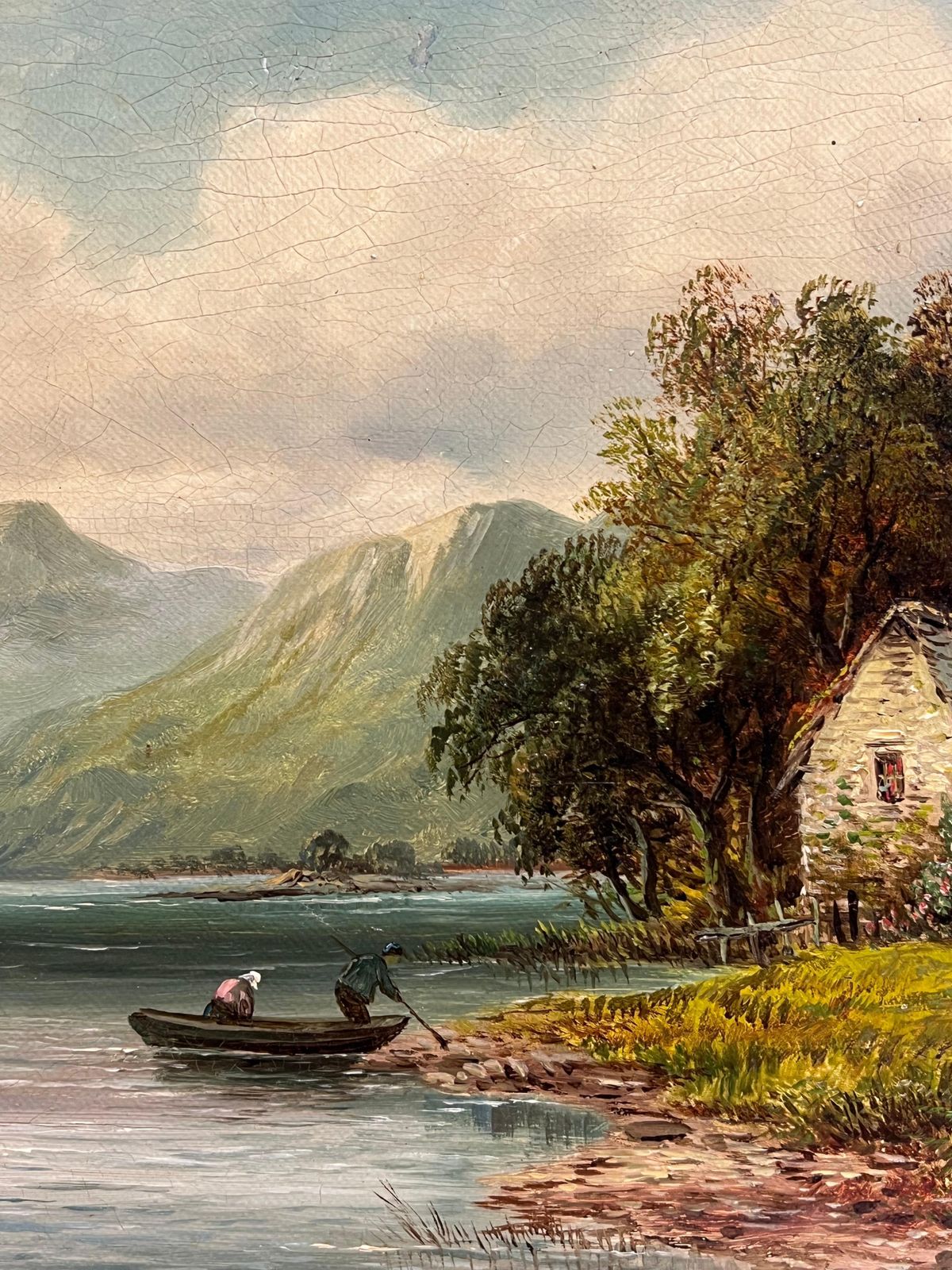 1223.0 Welsh Victoriansigned Victorian Welsh Oil Painting Cottages By Lake And Mountain View 18881888 photo