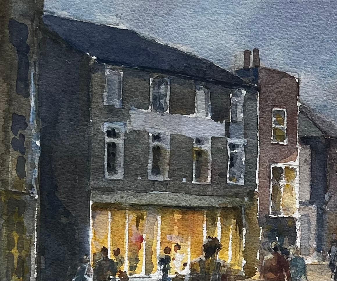 Anthony Herbertevening High Street Scene With Shoppers And Lit Windows British Watercolour photo Art