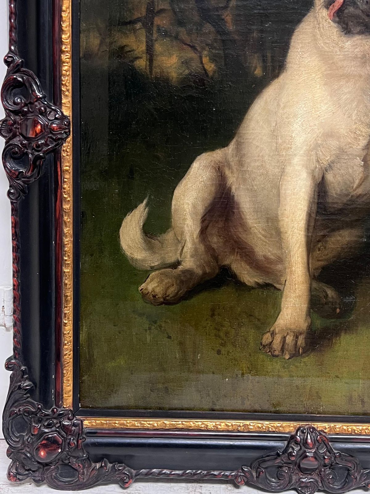 French School Fine 19th Century French Dog Oil Painting Portrait Of A Pug In Wooded Landscape photo Art