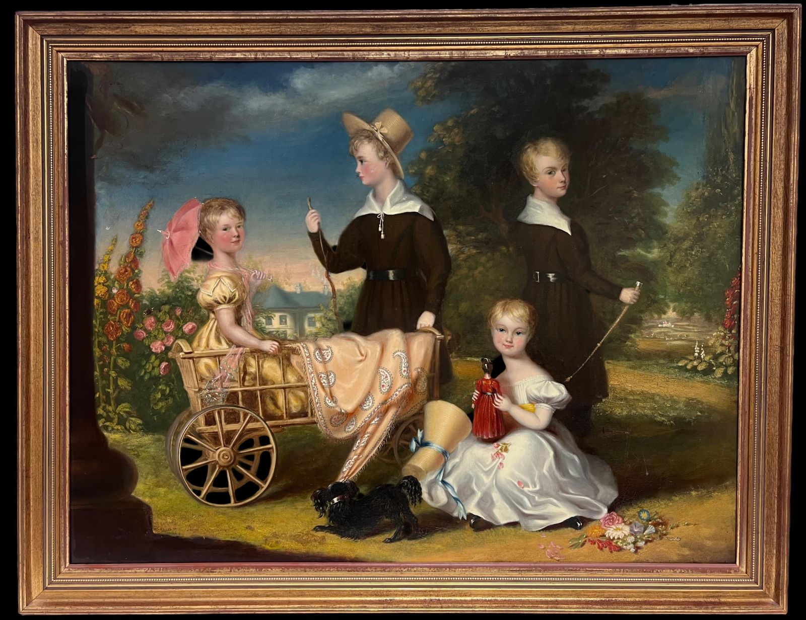 Huge 1800's British Oil Painting Family Portrait Dorset Country House Children