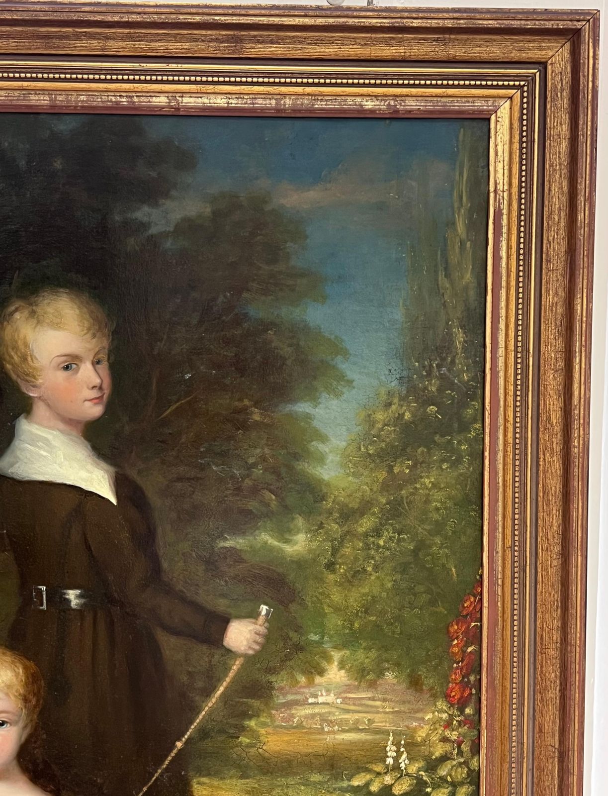 photo vintage Huge 1800's British Oil Painting Family Portrait Dorset Country House Children