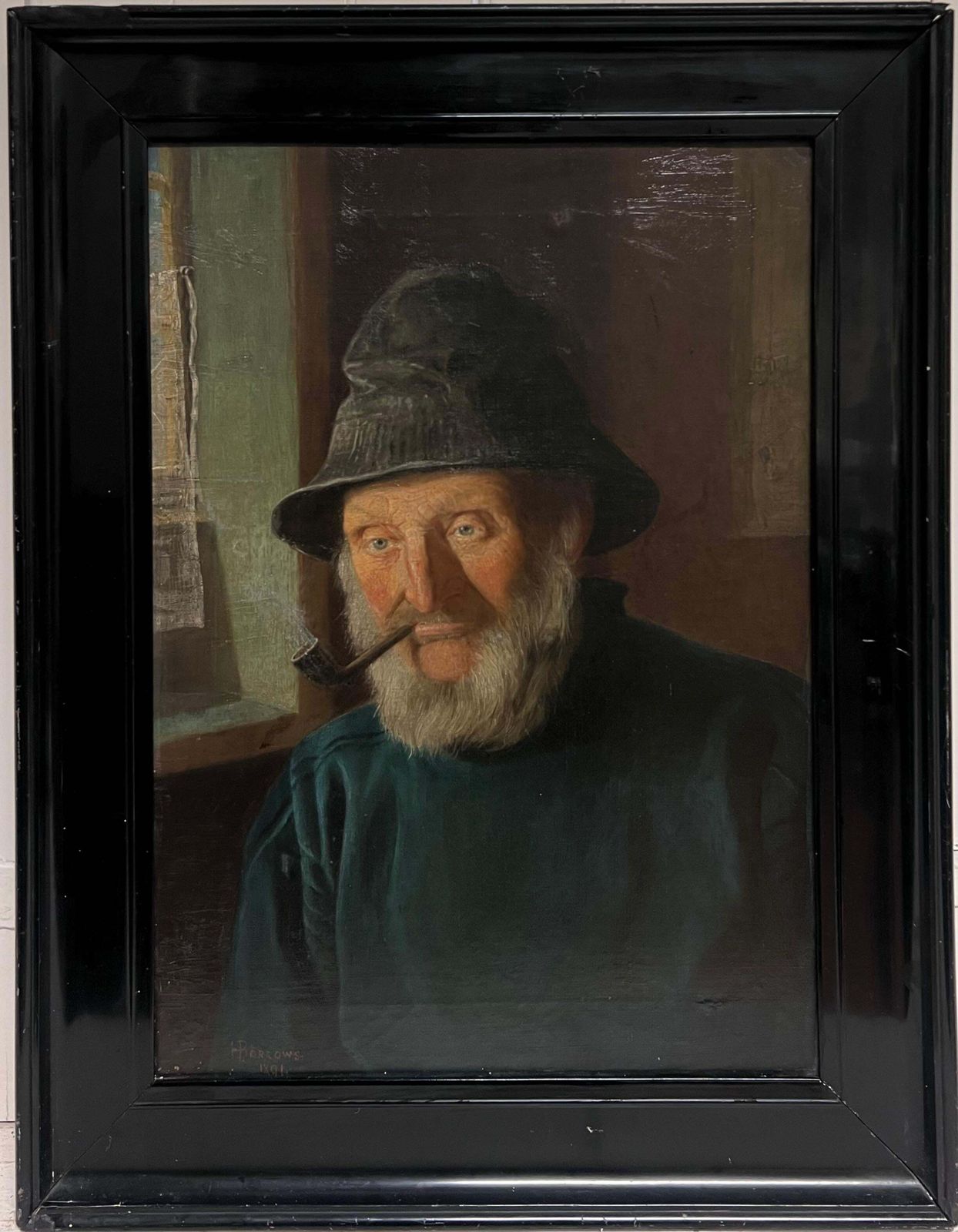 Henry Borrows1890's Portrait Painting Of Whitby Fisherman In Yorkshire England Large Oil1891 photo buy