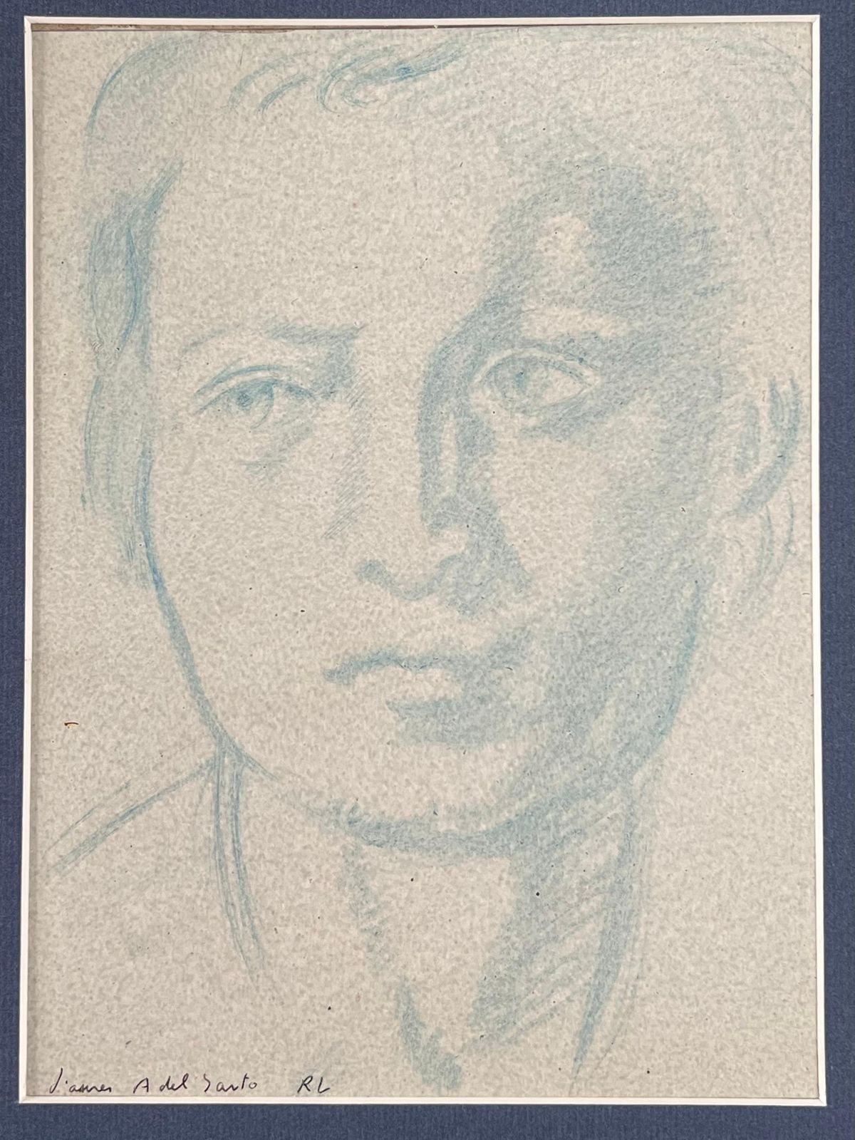 Robert Ladouportrait Of A Man With Bold Features Blue Sketch Original French Artwork20th Century photo furniture