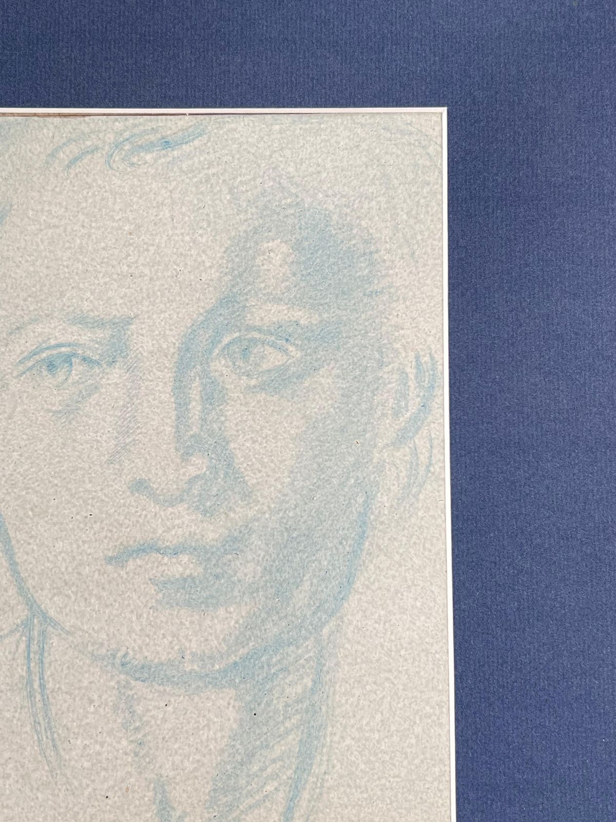 Robert Ladouportrait Of A Man With Bold Features Blue Sketch Original French Artwork20th Century photo for sale