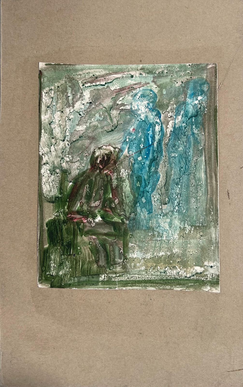 Robert Ladoufigure Fly Fishing In Blurry Landscape Original French Artwork20th Century photo for sale