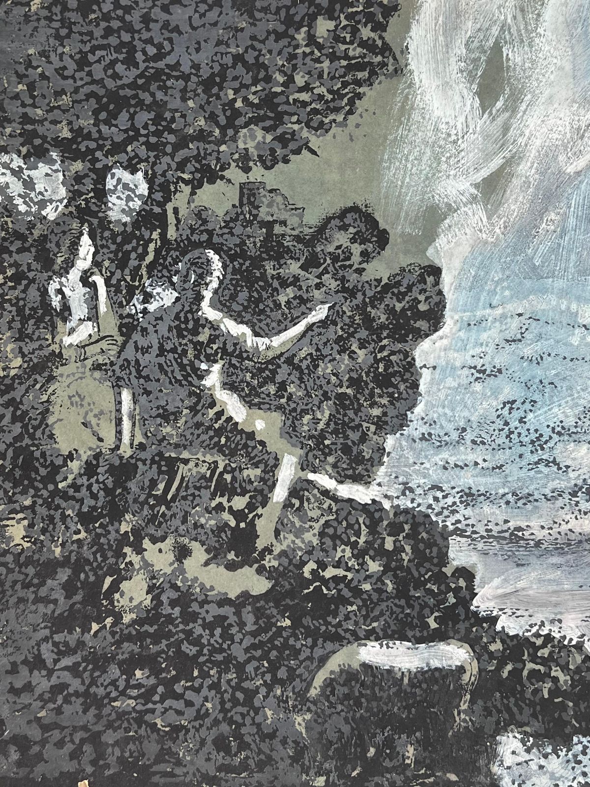 Robert Ladoufigure Pointing At The Waterfall Flowing Stream Original French Artwork20th Century photo for sale