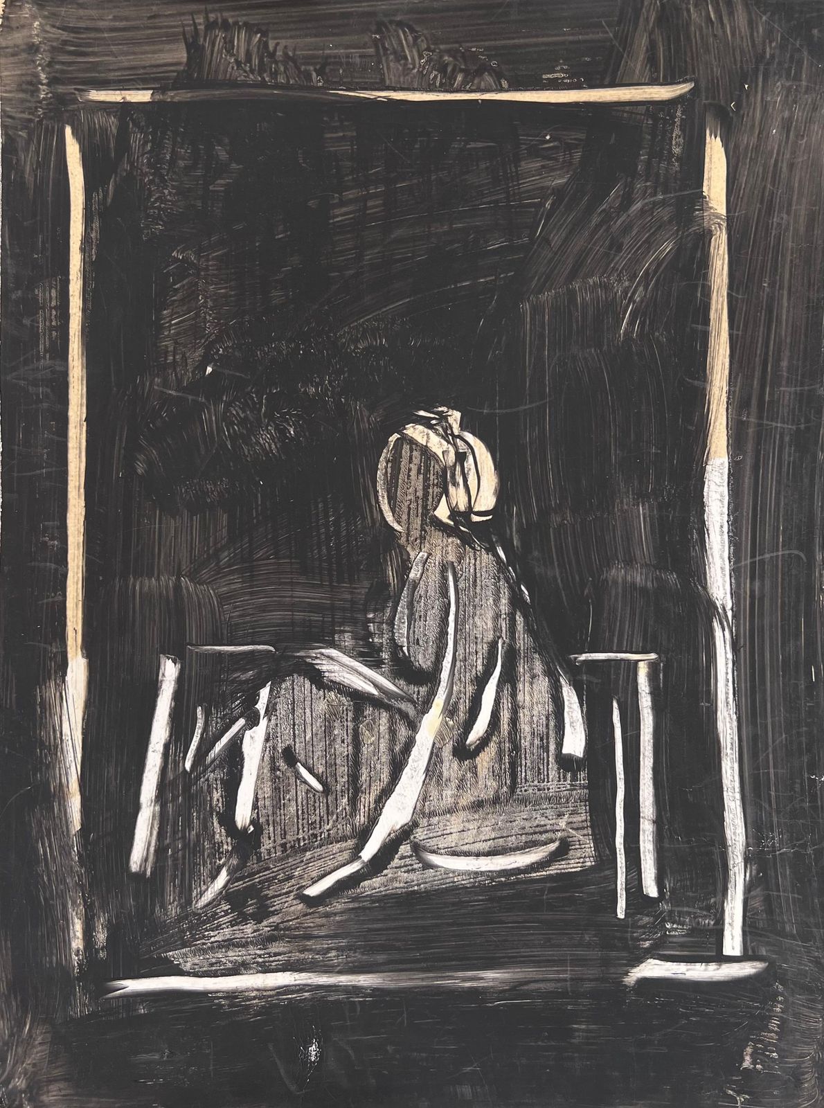 Robert Ladououtline Of A Figure In A Black Background Landscape Original French Artwork20th Century