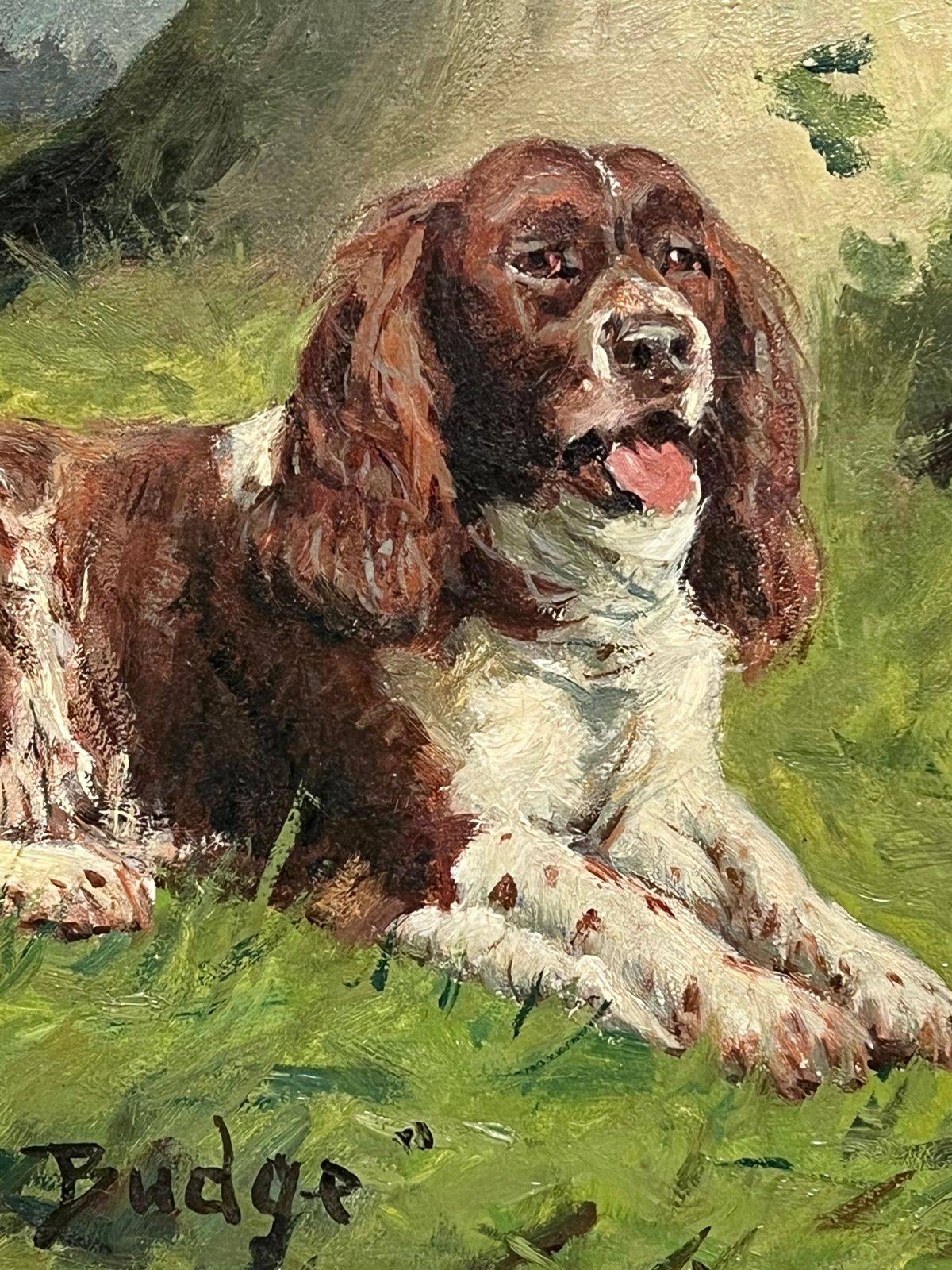 1986.0 George Paiceantique English Dog Oil Painting Portrait Of Springer Spaniel Titled  Dated 19201920 photo