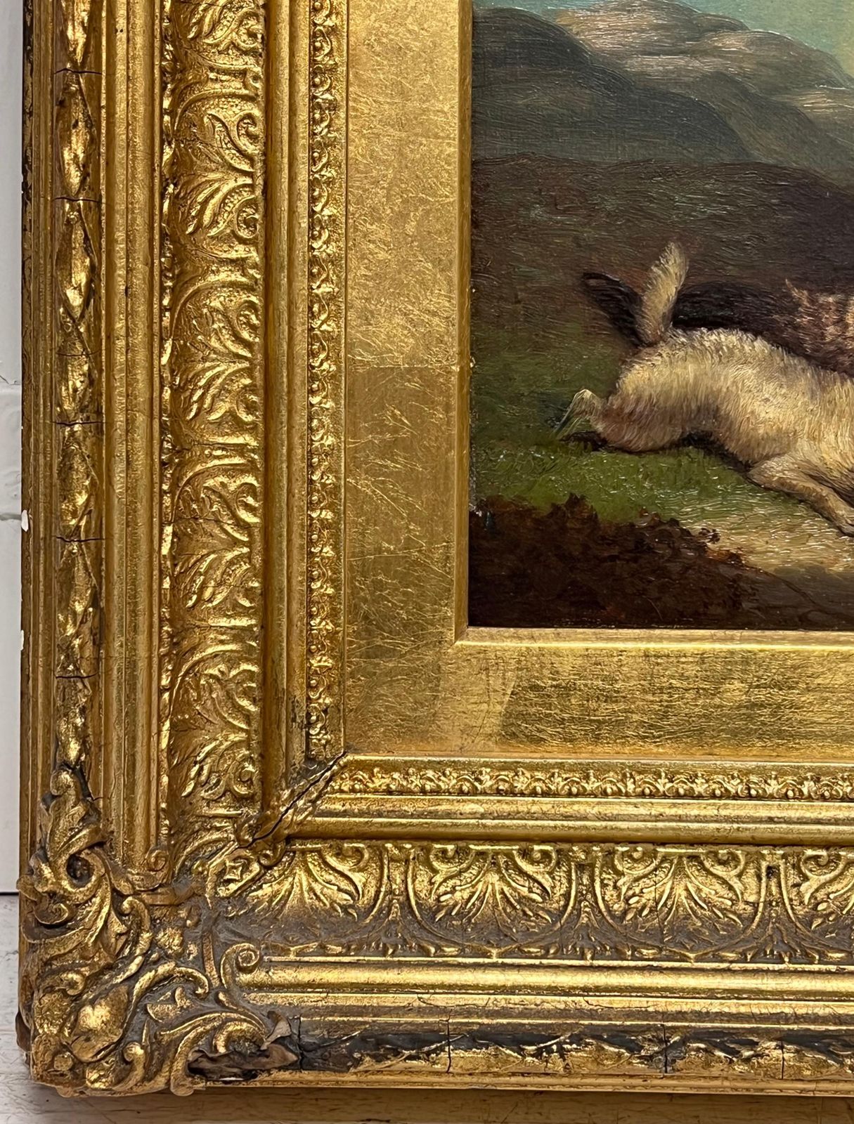 Fine Victorian English Oil Painting Three Terrier Dogs Highland Rabbit Hole photo 1628.0