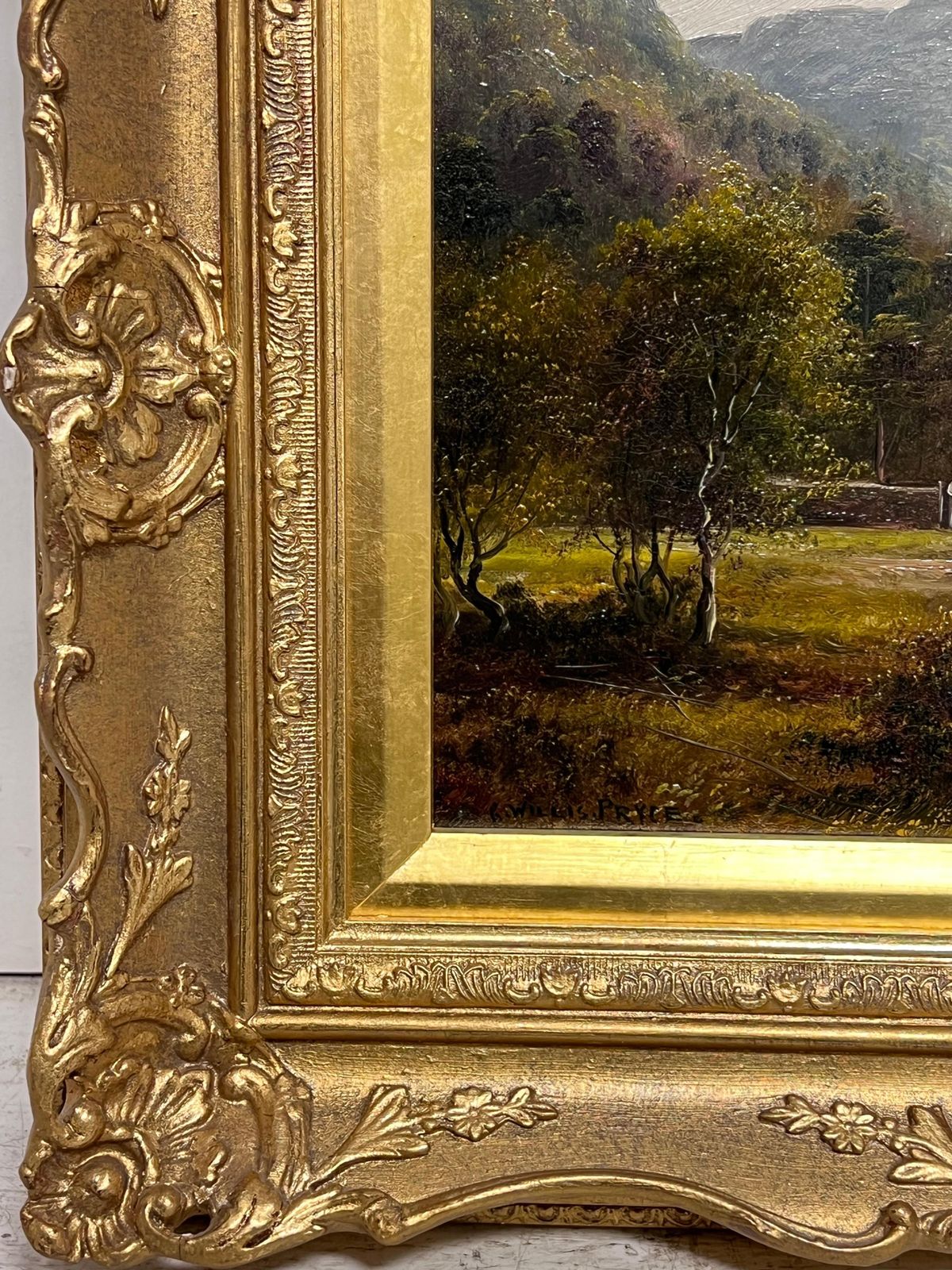 Fine Antique English Oil Painting Figures Admiring The English Lake District photo vinterior