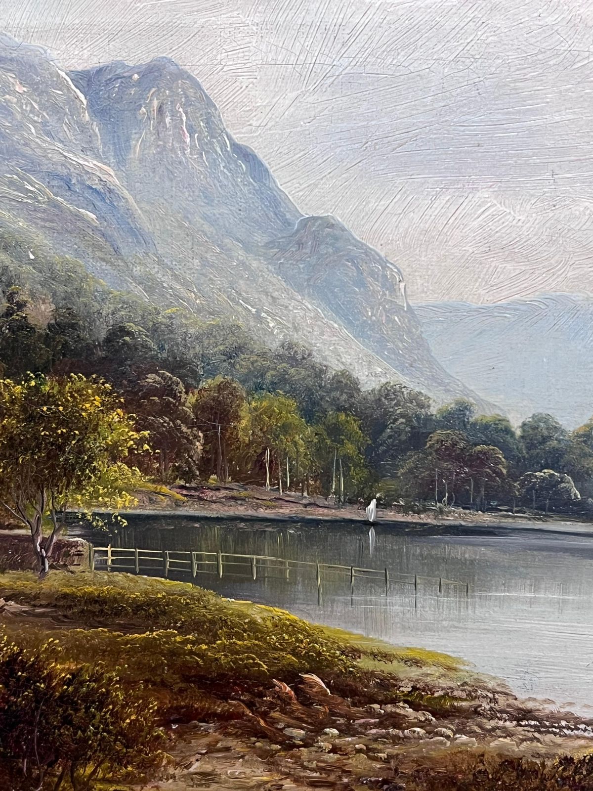 Fine Antique English Oil Painting Figures Admiring The English Lake District photo vintage