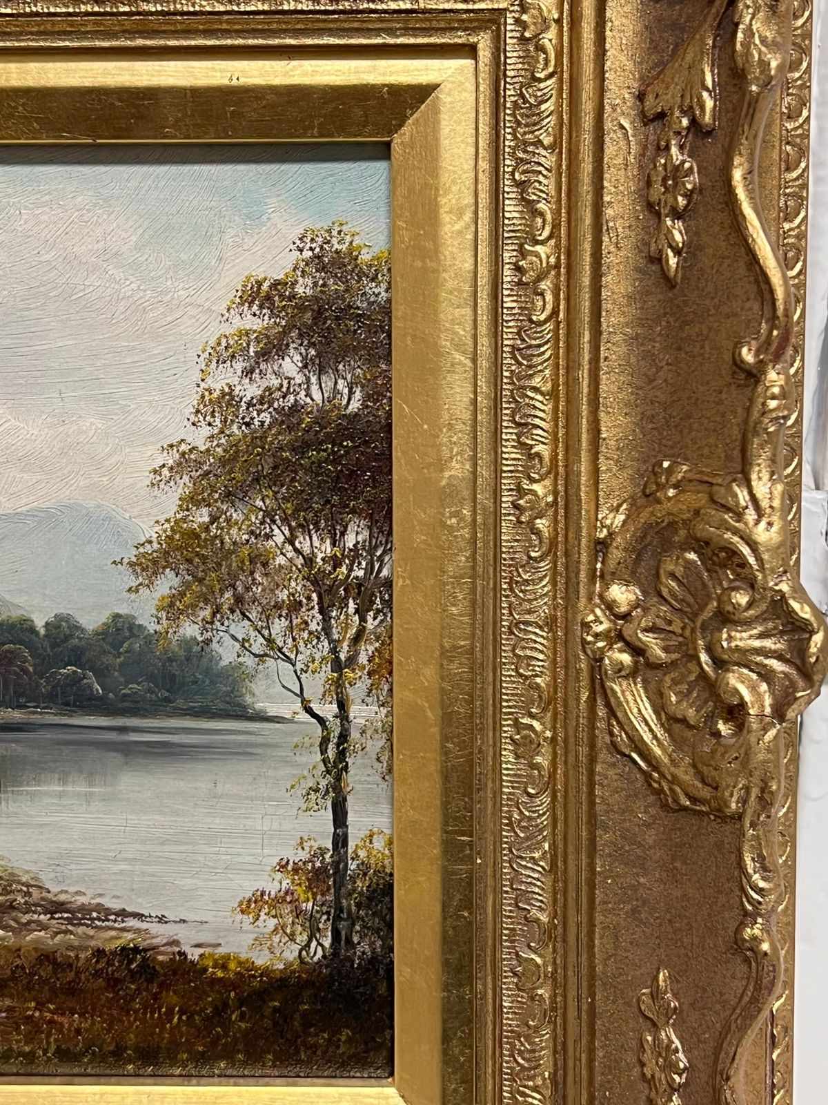 photo for sale Fine Antique English Oil Painting Figures Admiring The English Lake District