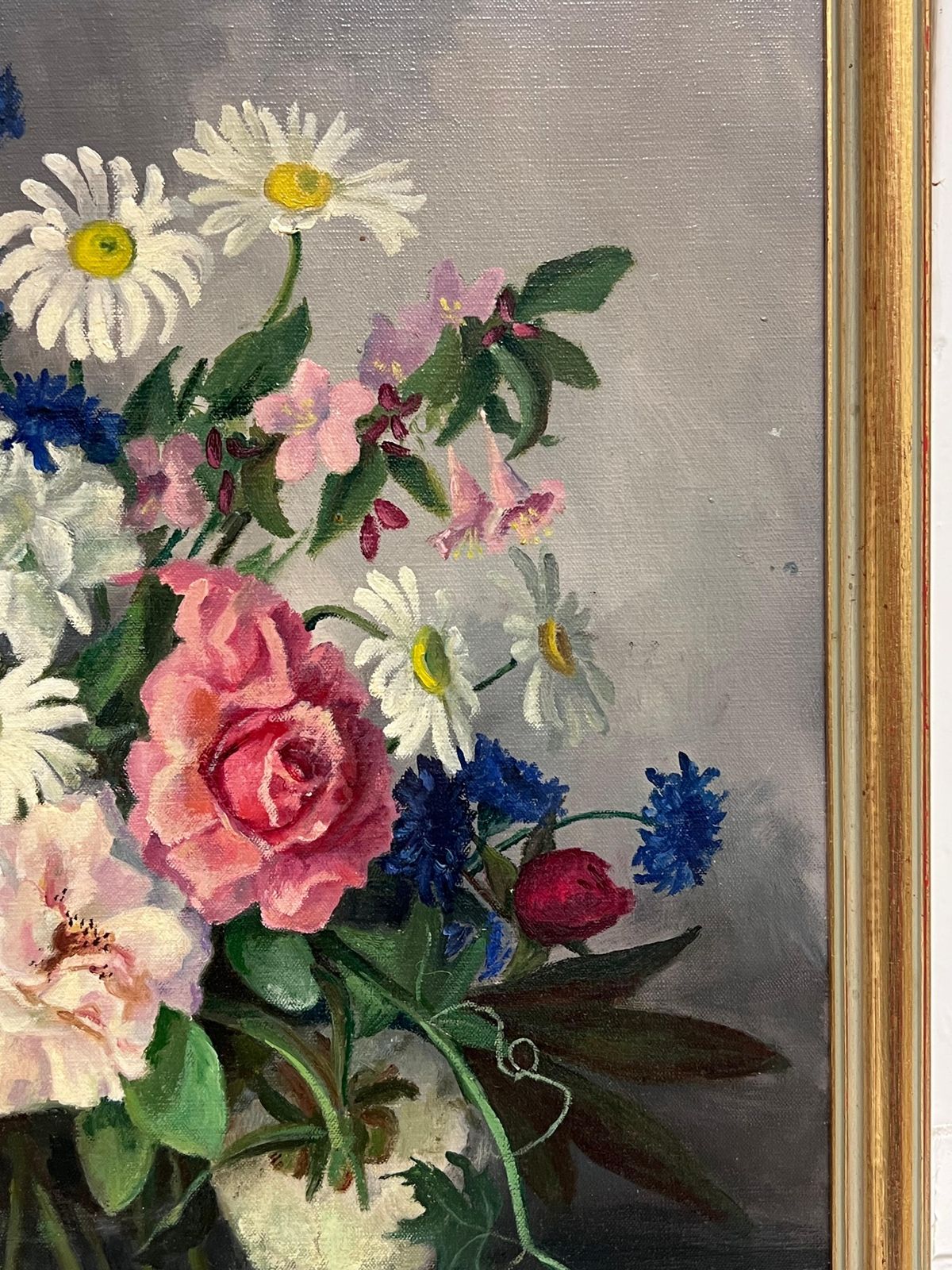 1950's English Schoolbritish Mid 20th Century Still Life Roses Ornate Display Signed Oil Painting1950's photo buy