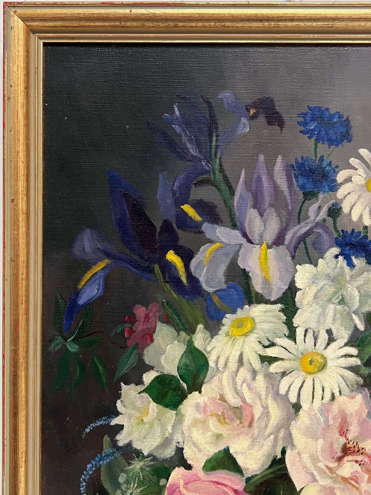 photo furniture 1950's English Schoolbritish Mid 20th Century Still Life Roses Ornate Display Signed Oil Painting1950's