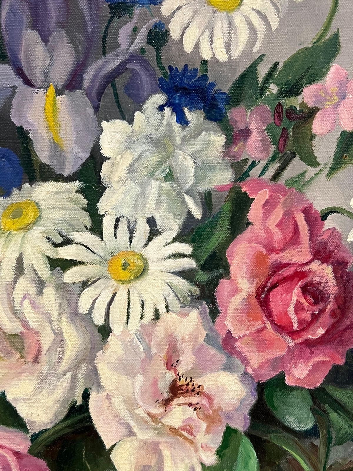 photo for sale 1950's English Schoolbritish Mid 20th Century Still Life Roses Ornate Display Signed Oil Painting1950's
