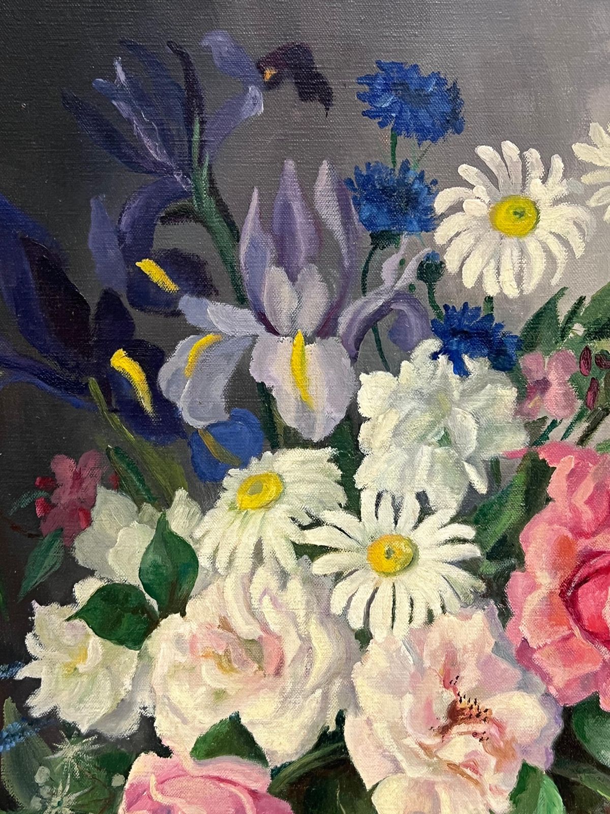 Art 1950's English Schoolbritish Mid 20th Century Still Life Roses Ornate Display Signed Oil Painting1950's photo